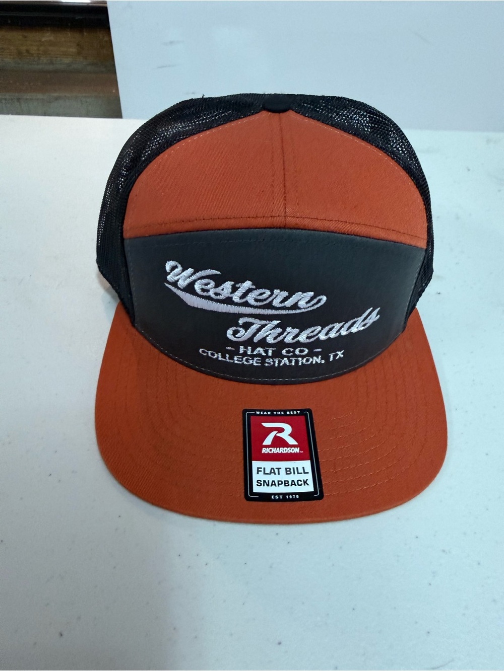 Flat Bill Snapback Hat - Rust/Black